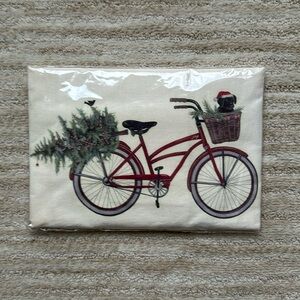 Mary Lake-Thompson Red Christmas Bike Black Labrador Dog Flour Sack Dish Towel